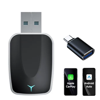 2-in-1 Wired to Wireless CarPlay Adapter /  Android Auto Wireless Adapter Plug & Play with USB-A & USB-C Cables – Compatible 1