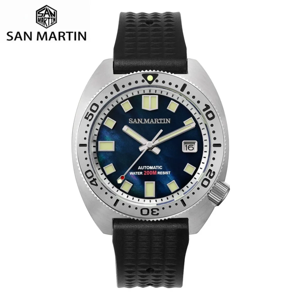 

San Martin Diver 6105 волна 3D печать полностью светящийся Kanagawa серфинг циферблат NH35 автоматические механические мужские часы Дата SN0068