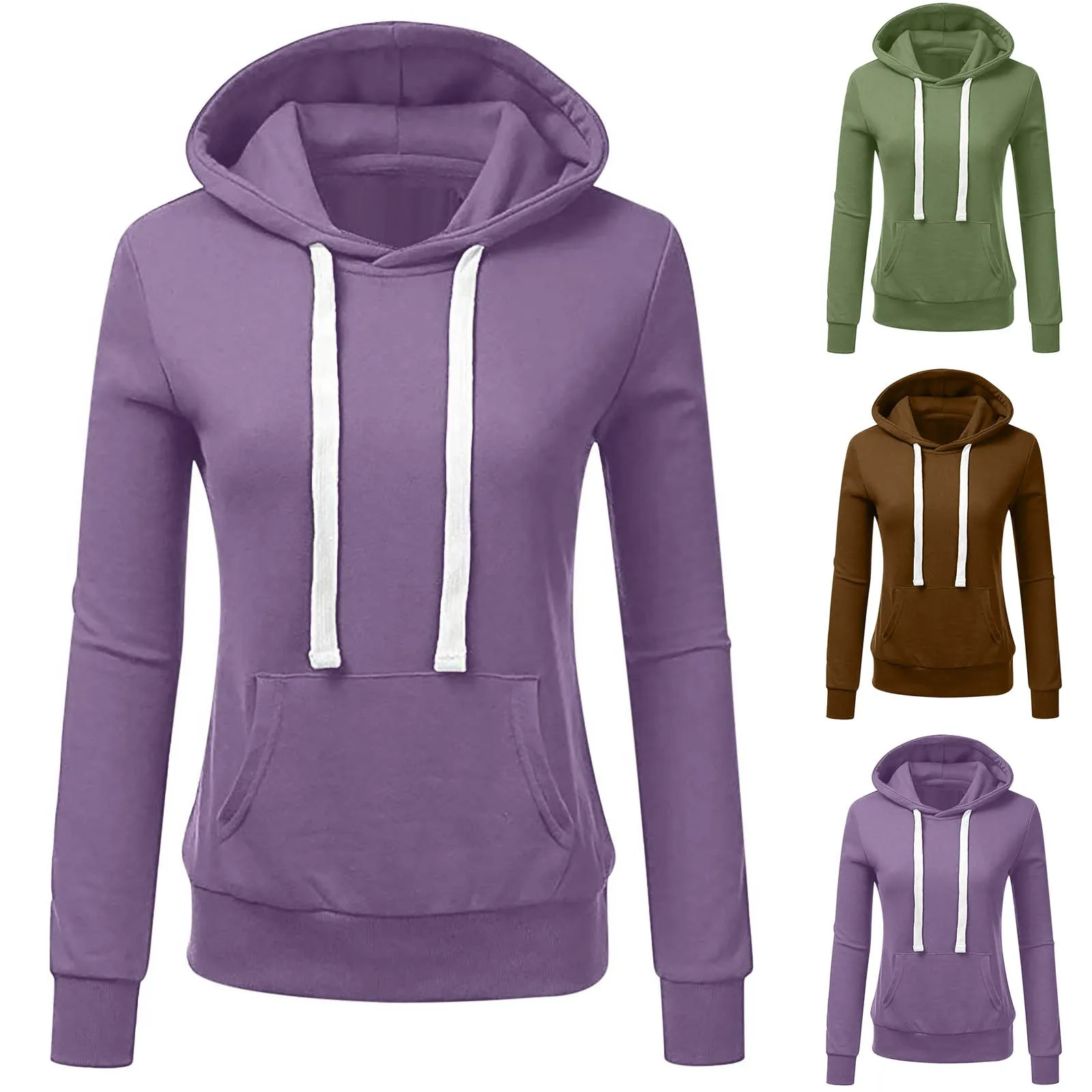 

Fleece Lined Pullover Hoodie Sweatshirt Winter Women'S Solid Color Casual Long Sleeve Sports Jackets Warm Athletic Outwear Coats