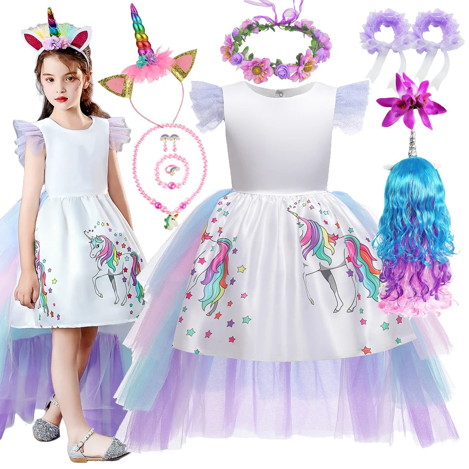 HIHCBF Disfraz De Unicornio Para Niñas, Vestido De Anga Larga, Para