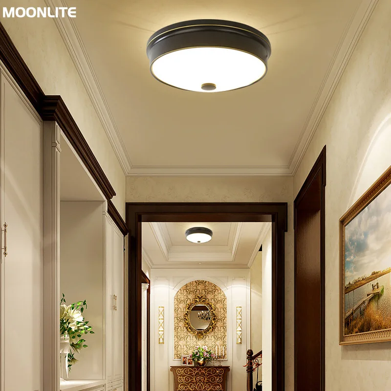 American style ceiling light LED living room bedroom light aisle golden warm modern simple round ceiling light