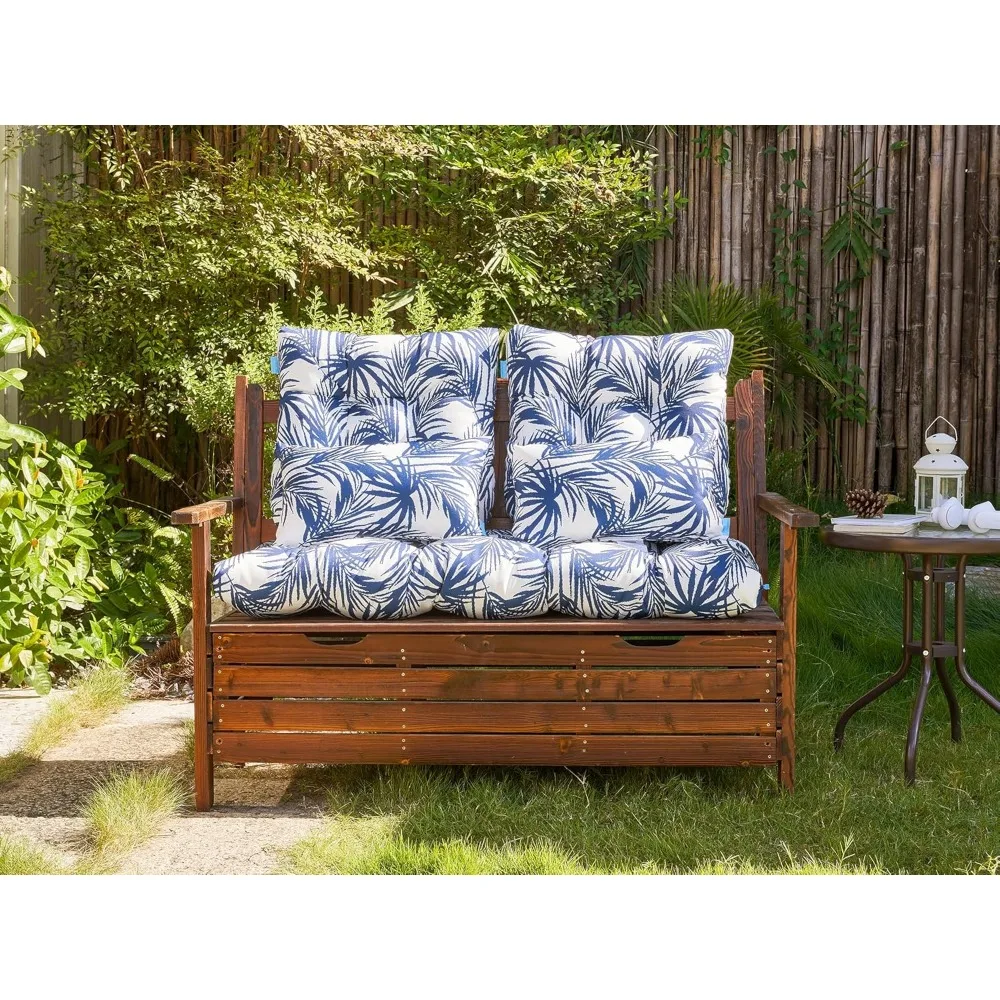 Outdoor Loveseat Cushions,5 Piece Wicker Chair Cushions Set,Tufted Cushons for Wicker Bench Patio Furniture,Floral 3