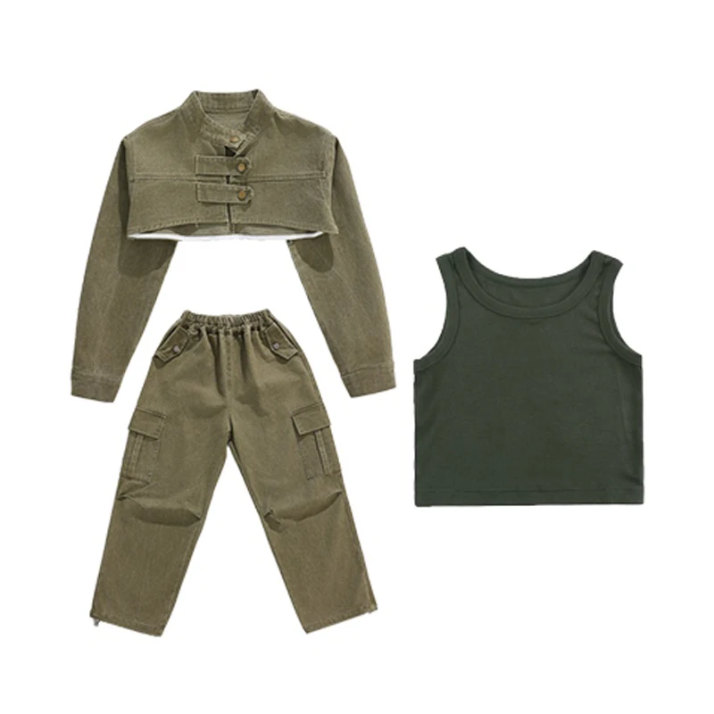 Hip Hop Girls Clothes Jazz Dance Navel Tops Long Sleeves Loose Pants Street Dance Costume Group Performance Suit BL14038