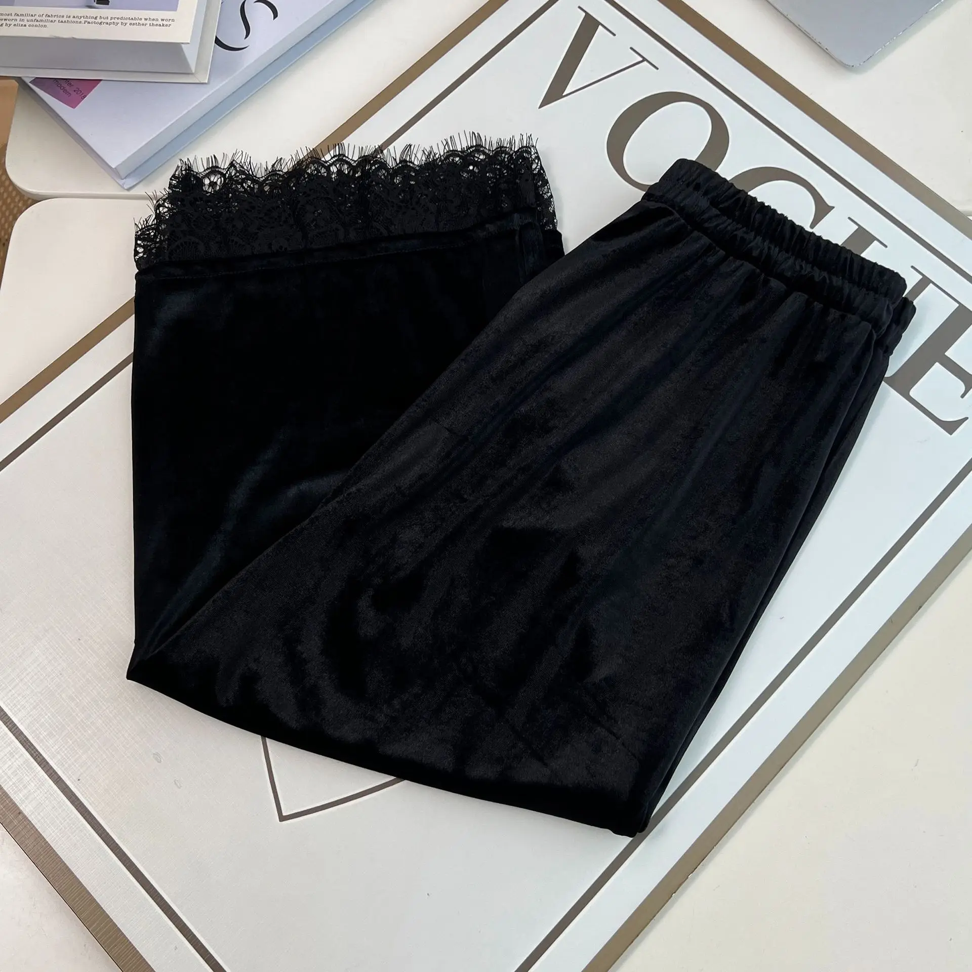 XXXXL Fashion Plus Size Women's Skirts New Retro Lace Stitched Velour 2025 Autumn mid-length Skirt