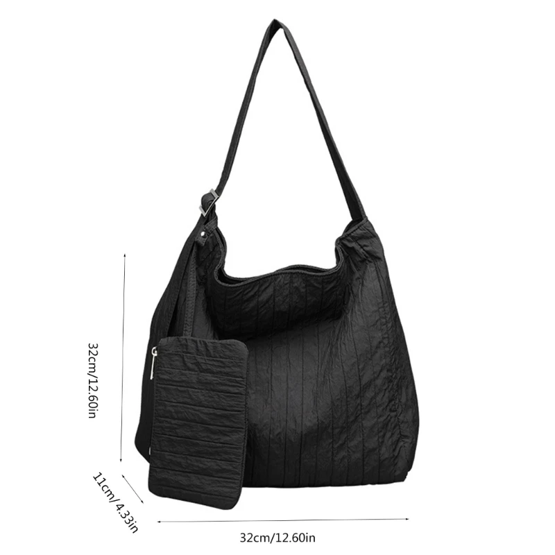 Canvas Pleated Striped Shoulder Bag with Small Korean Solid Large Capacity Crossbody Bag Handbag for Women