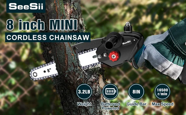 SeeSii CH800 Mini scie à chaîne sans fil de 20,3 cm, 2 batteries