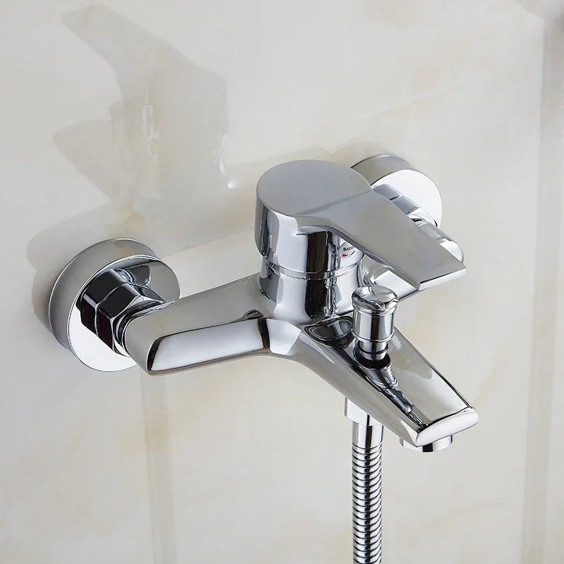 Chrome สังกะสีอัลลอยด์ก๊อกน้ําอ่างล้างหน้าติดผนังร้อนเย็น Dual Spout TAP สําหรับห้องน้ํา Splitter อาบน้ําอ่างล้างหน้า 1