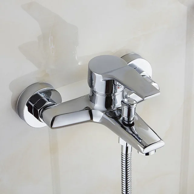 Chrome สังกะสีอัลลอยด์ก๊อกน้ําอ่างล้างหน้าติดผนังร้อนเย็น Dual Spout TAP สําหรับห้องน้ํา Splitter อาบน้ําอ่างล้างหน้า 1