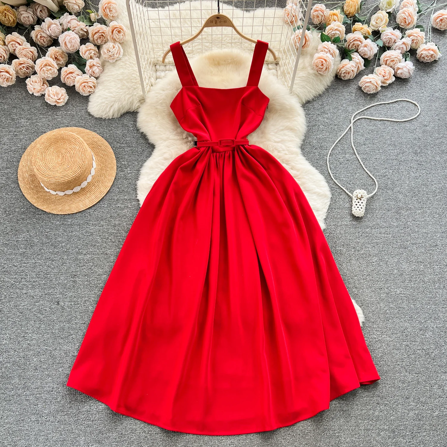

Chic Sexy Square Neck High Waist Slip Dress Fairy Casual A-line Dress Summer Beach Vacation Vestidos Women Boho Sundress