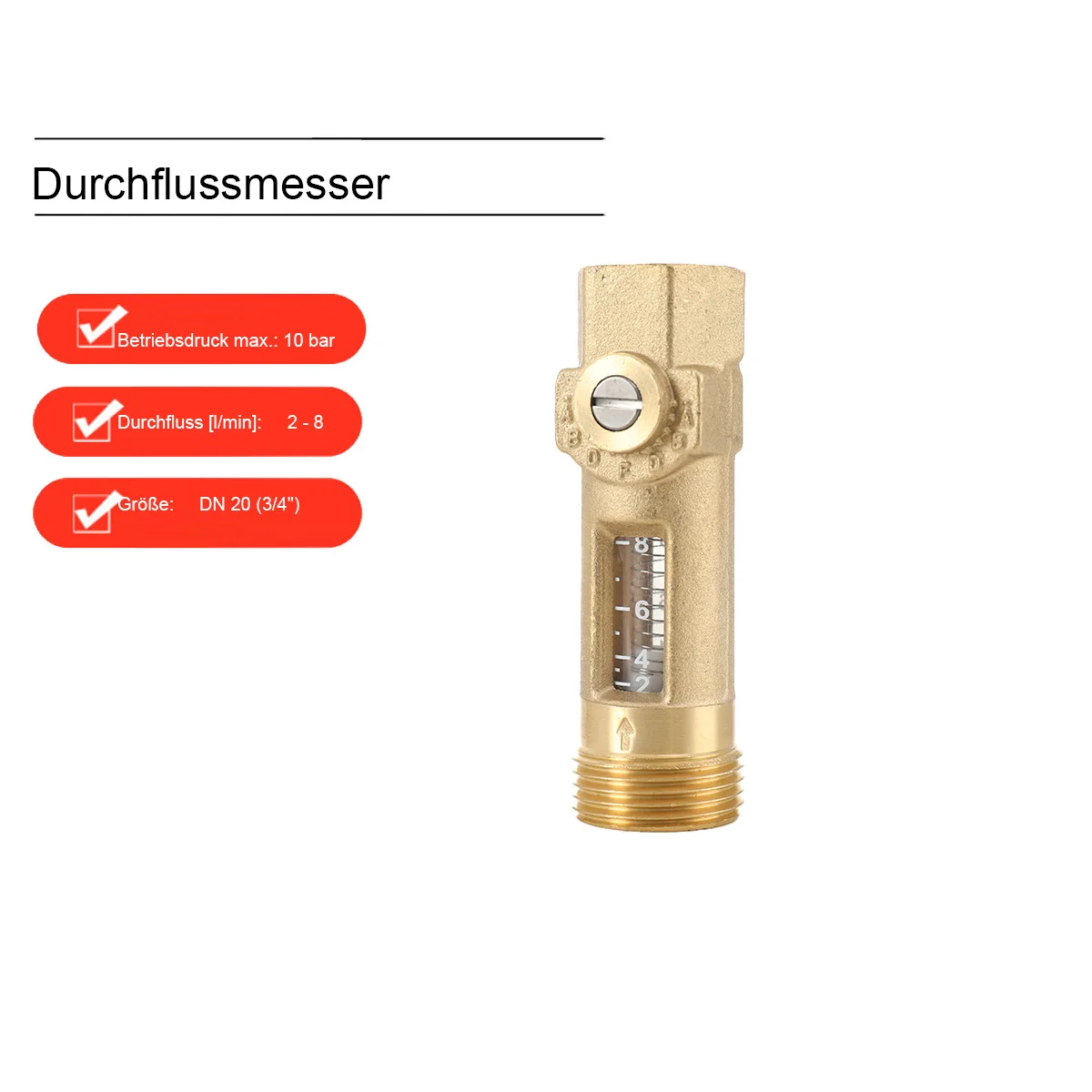 DN20 Durchflussausgleichsventil, Federdurchflussmesser, Messing, Schwimmer, Durchflussleser, Ausgleichsventil, Regelung 2–8 l/min – Detail 7