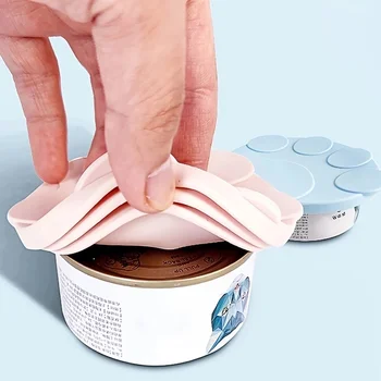 Portable Dog Cat Canned Lid Set Silicone 2-in-1Food Sealer Spoon Pet Food Cover Storage Fresh-keeping Lids Bowl Dog Accessories 1