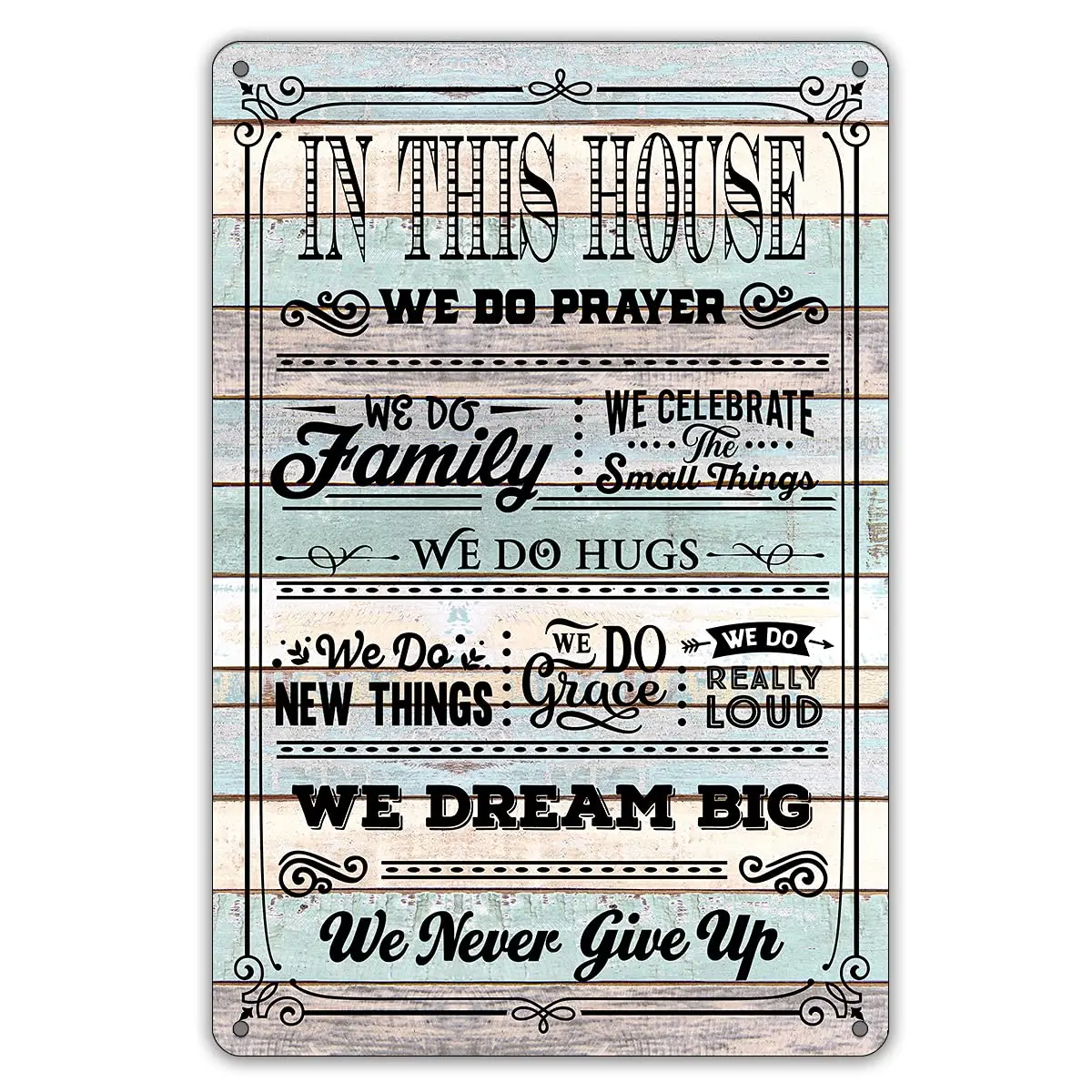 

in This House We Do Prayer Metal Tin Sign Wall Decor, Farmhouse Rustic House Sign for Home Living Room Dining