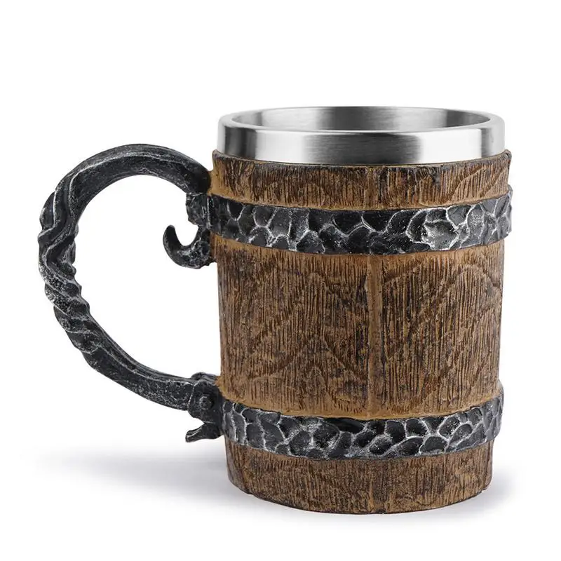 

Barrel Beer Mug Simulation Wooden Unique Coffee Mugs Vintage Bar Accessories 450ml Mug Wrapped With Resin With Handle For Bar