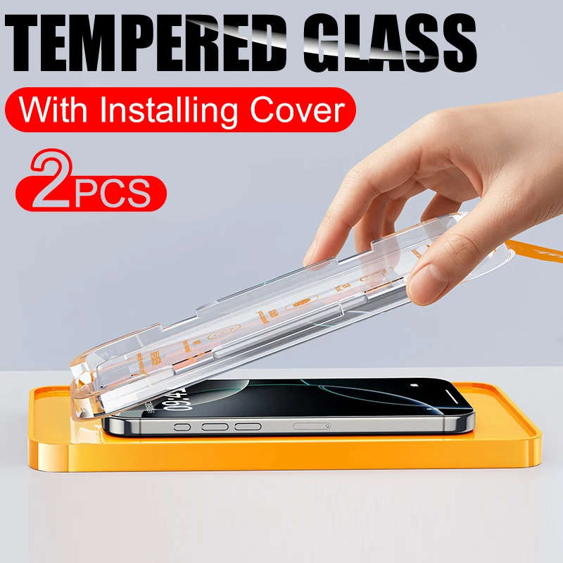 2PCS Installazione senza polvere Vetro temperato per iPhone 16 15 14 13 12 11 Pro Max Plus Mini Protezione schermo Pellicola protettiva completa - immagine 2