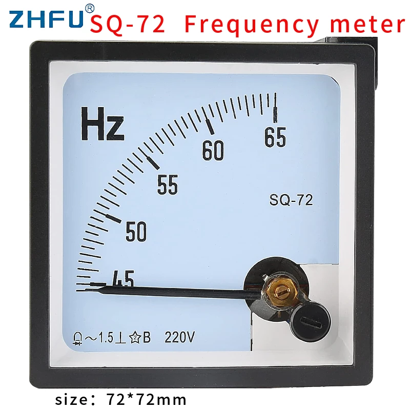 SQ-72 45-65Hz frequency panel meter 1.5 accuracy class pointer type analog panel hertz meter AC 220V380V frequency meter frequency counter tester,frequency meter