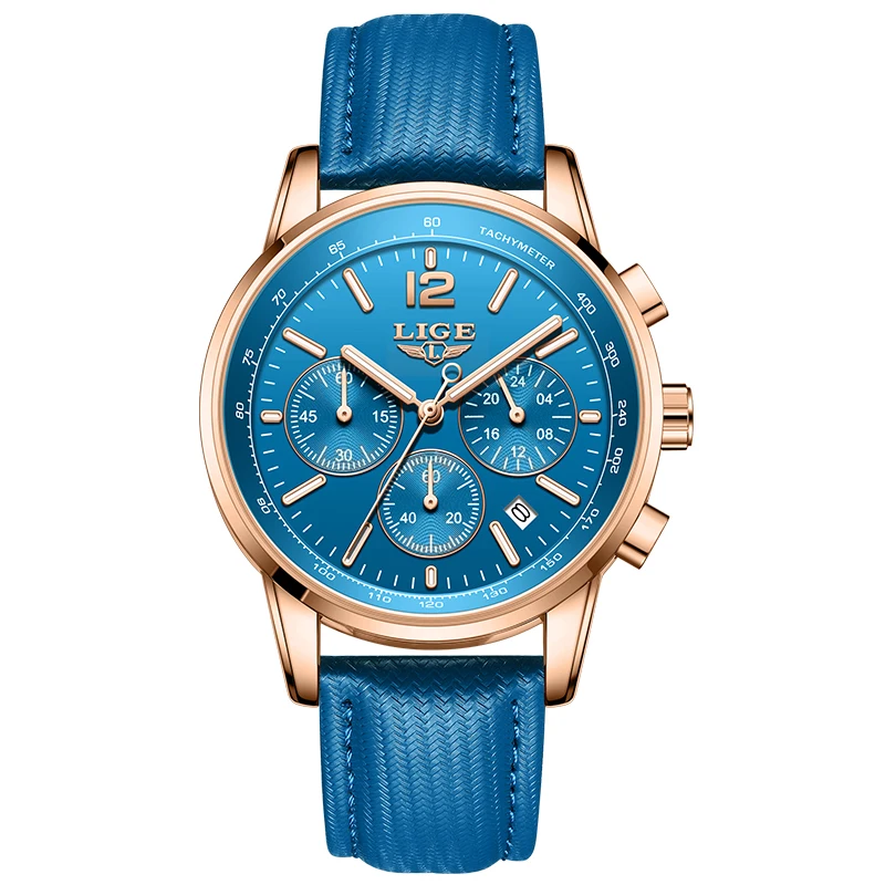 Luxury Men's Leather Watch - LIGE Chronograph Sport Waterproof with Gift Box