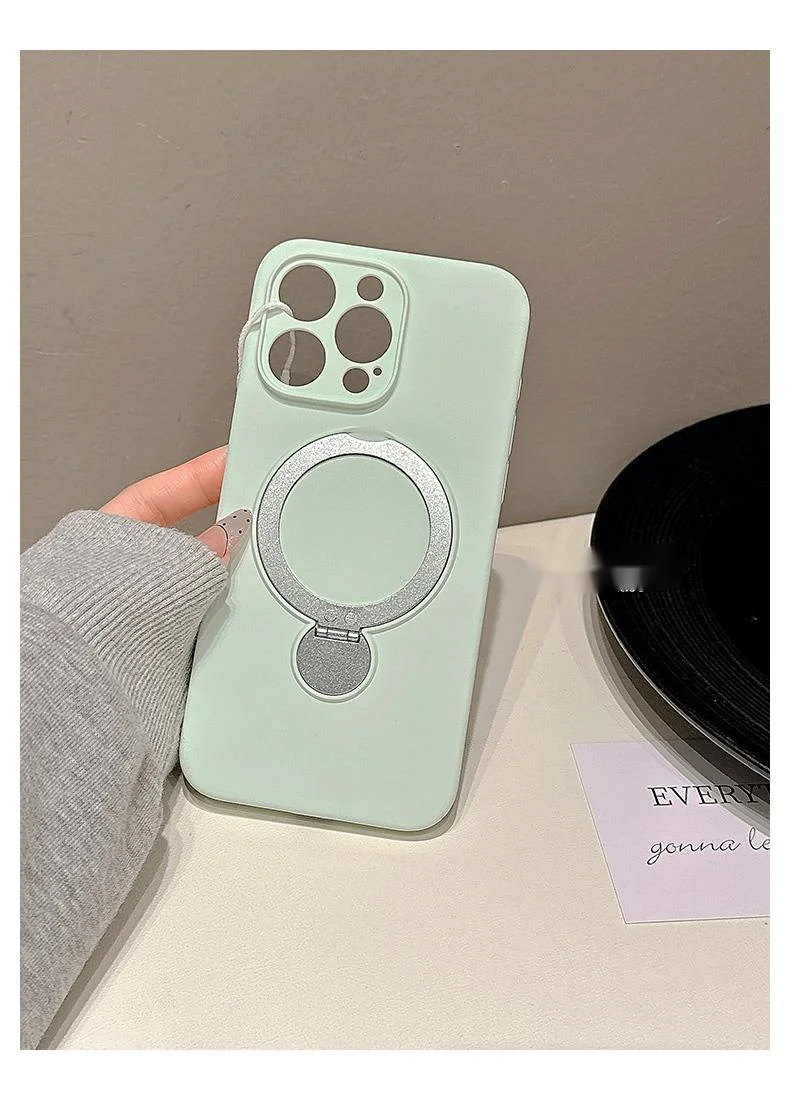 Premium solid color magnetic rotating folding stand suitable for 16 Promax phone case iPhone liquid silicone 15_voghion.com