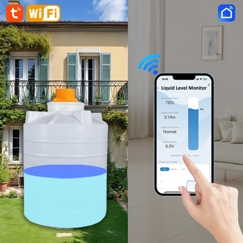ME201W Smart Home High Accuracy WIFI Remote Ultrasonic Oil Water Tank Level Meter Sensor Wireless Water Level Sensors Liquid Level Sensor Water Level Switch