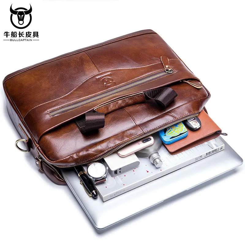 BULLCAPTAIN 2024 New Real Leather vintage men's messenger bag/casual Business bag Fashion cowhide male commercial briefcase