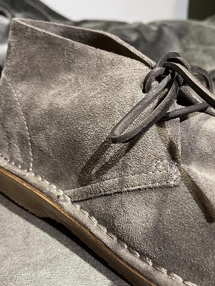 Italian Men Handmade Cow Suede Leather Shoes Vintage Lace Up High Top Casual Driving Shoes Comfortable Flats Business Work Shoes 5