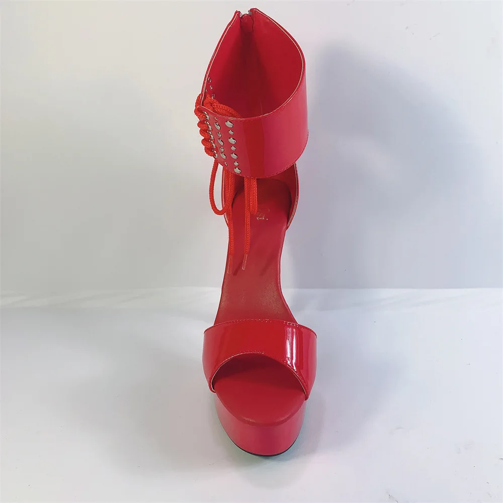 PU fabric, 15cm summer heels, sparkling rivets decorated zippers, sexy models, dancing shoes