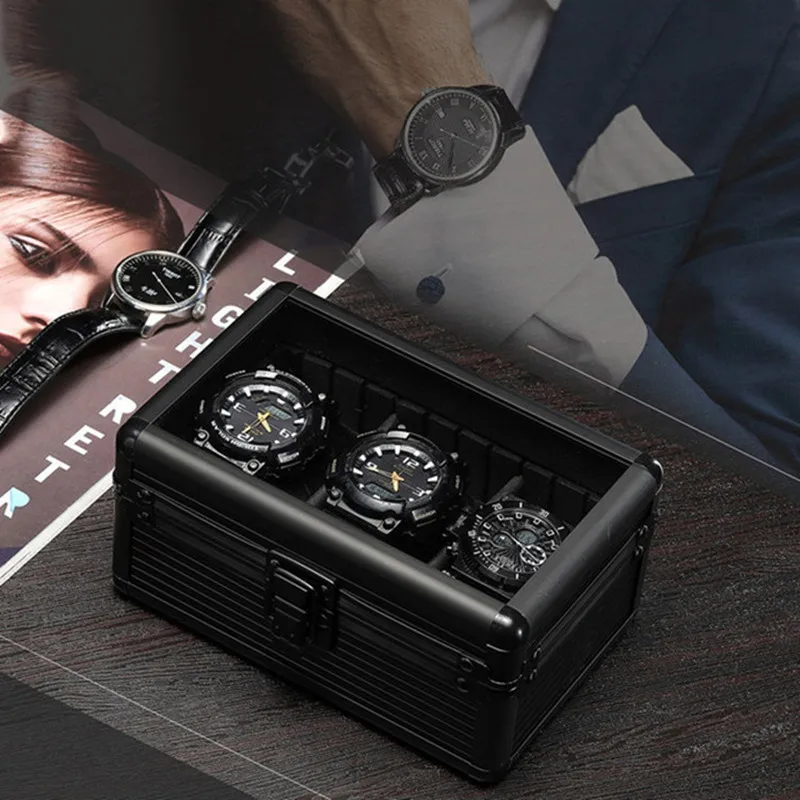 Deluxe Aluminum Watch Case 1/3/5/10 slot Watch Storage Display Organizer box Anti-move Watch Pillow Cufflink Rings Organizer