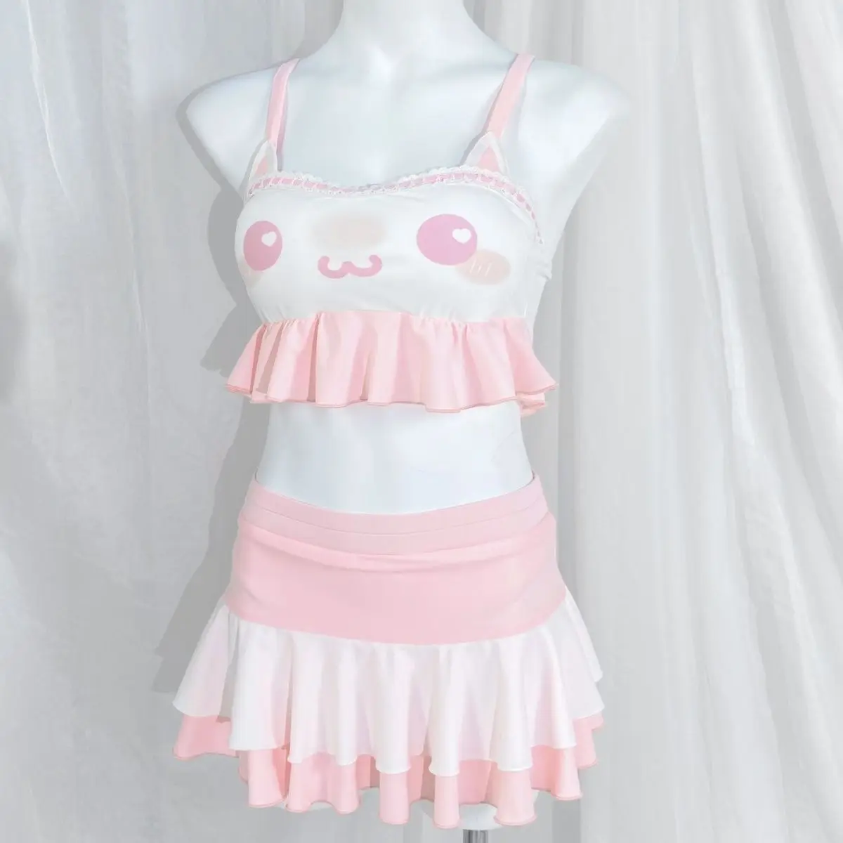 Japanese Cute Cat Letter Printed Women's Swimsuit Y2K Sexy Cute Sweetheart Girl Split Swimsuit Set Summer 1