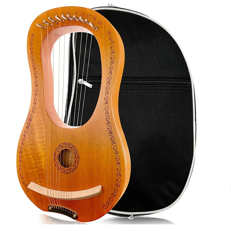 

10 струн Lyre Harp, инструмент из красного дерева с сумкой для переноски, инструмент для настройки, дерево