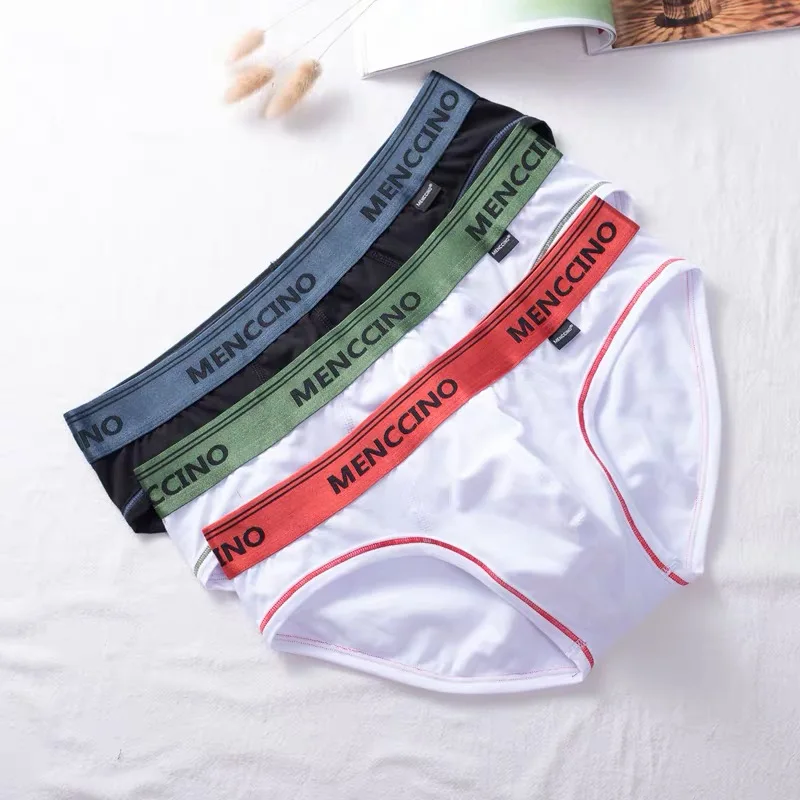 3pcs/lot men's underwear briefs cotton low waist sexy and comfortable U  convex simple solid color youth underwear tide postage.