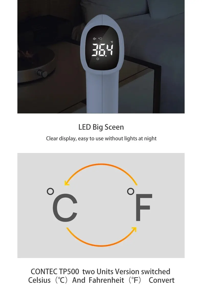 Forehead Thermometer CONTEC Digital Infrared LED Non-Contact Temperature Measurement Adult