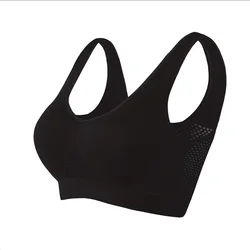 Seamless Mesh Women's Shockproof Fitness Sports Bra - Wireless, Breathable, Plus Size Crop Top - M (Black)