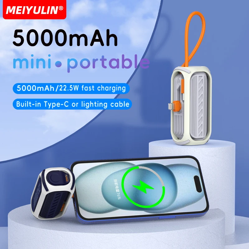 Power Bank da 5000 mAh con cavo USB C PD Batteria di ricambio esterna mini mobile portatile a ricarica rapida da 22,5 W per iPhone Samsung Xiaomi - Image 6