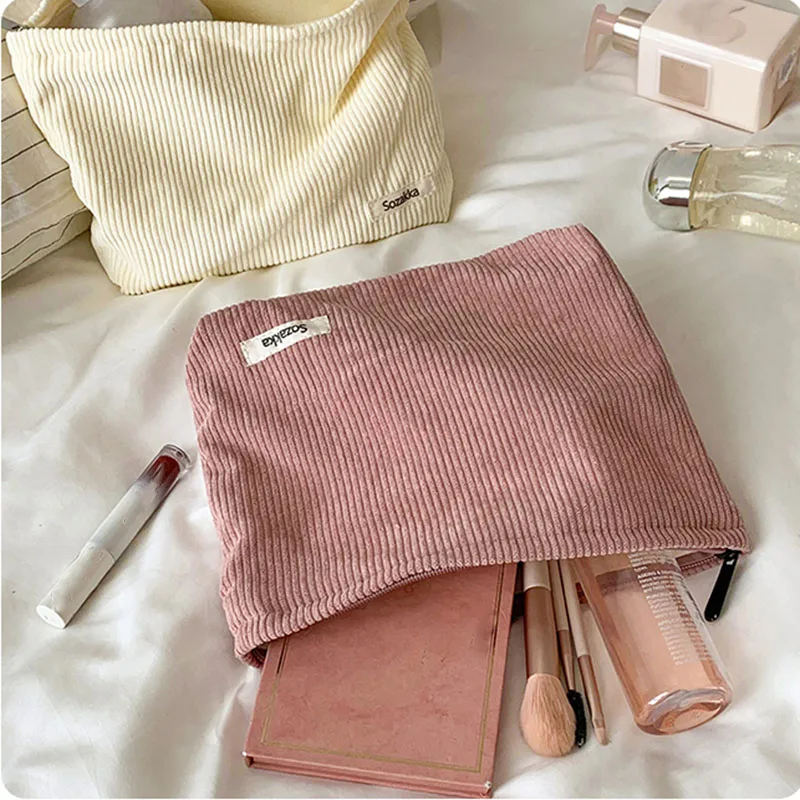 Soft Large Cosmetic Bags Women Neceser Makeup Toiletry Bag Fashion Travel Make Up Bag Corduroy Brush Pencil Organizer Case 2
