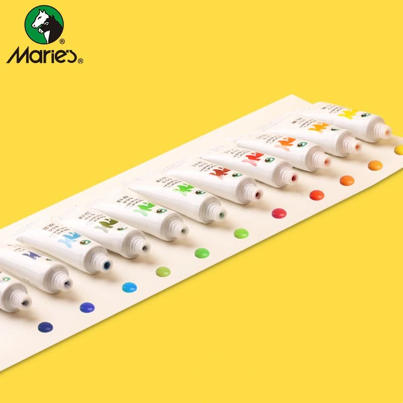 Maries 과슈물감 튜브 세트, 무독성 세척 가능 구아슈 안료, 그림 그리기, 어린이 미술 용품, 5ml, 12 색, 18/24 색