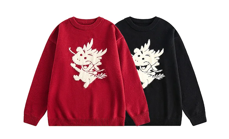 Description Picture 2 of itemAutumn Winter Cartoon Jacquard Christmas O-neck Long-sleeved Sweaters Men's Trendy Brand Loose Casual Couple Pullovers Knitwear