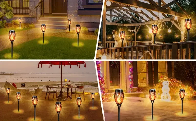 Solar Flame Torch Lights - Waterproof LED Outdoor Landscape Lamps for Garden Halloween Decor