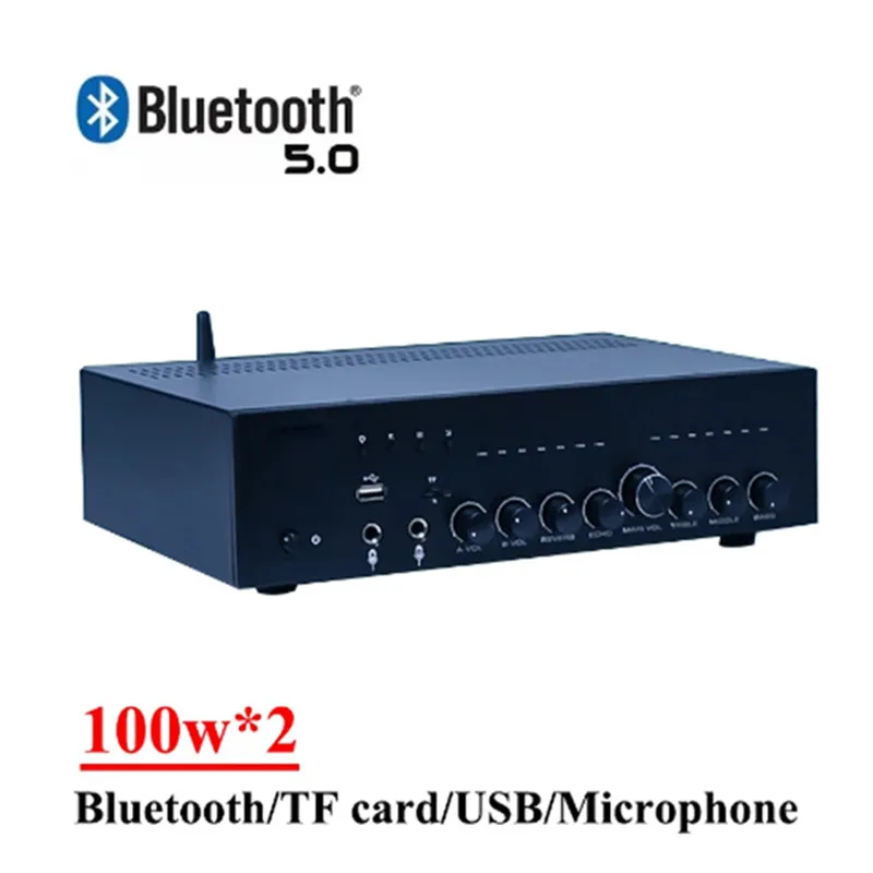 

100W*2 STK412-530 2-channel Bluetooth 5.0 Audio Amplifier High Power Low Distortion PT2399 Karaoke KTV MP3 Usb Player