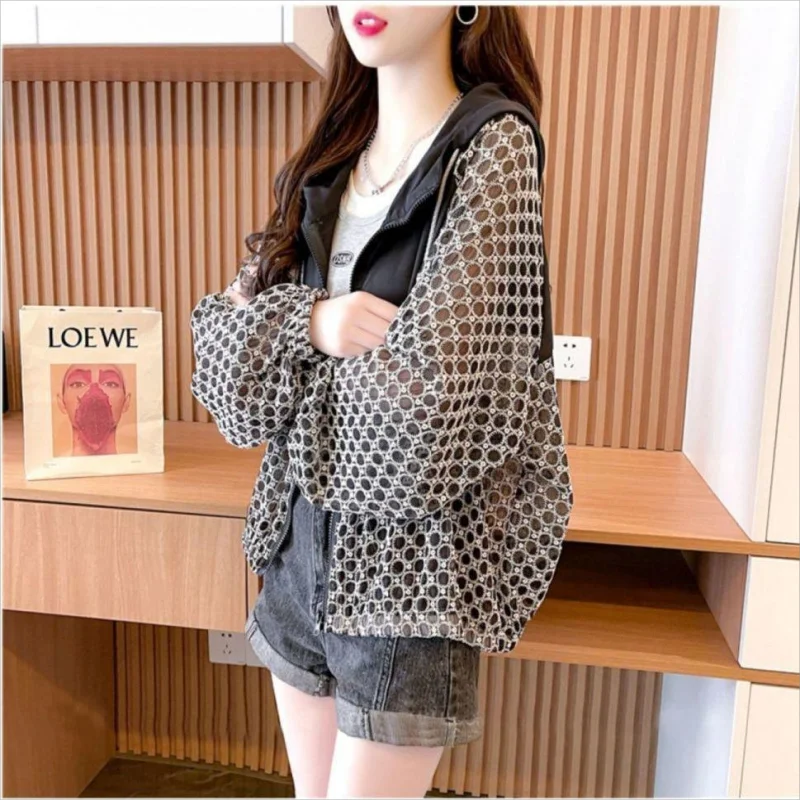 Hollow Sun Protection Clothing For Women Outerwear Summer Uv Protection Hooded Cardigan Sun Protection Coat