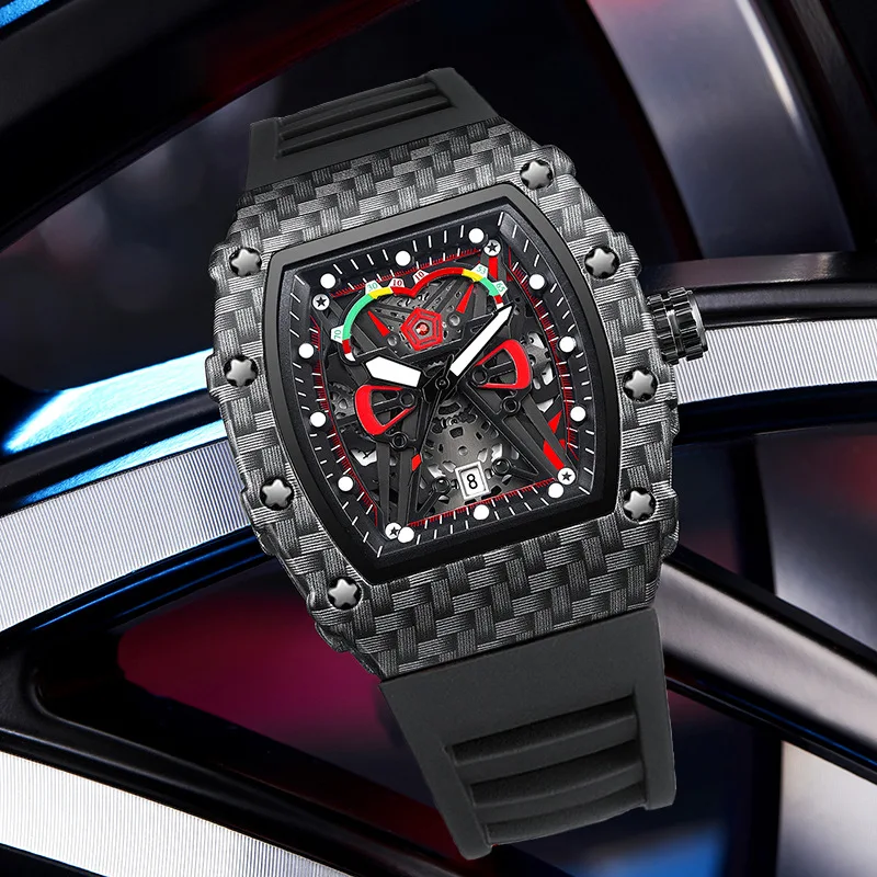 

Fashion Skeleton Barrel Men's Quartz Watch Student Sports Calendar Luminous Clock Automatic Movement Business Gift Wristwatch