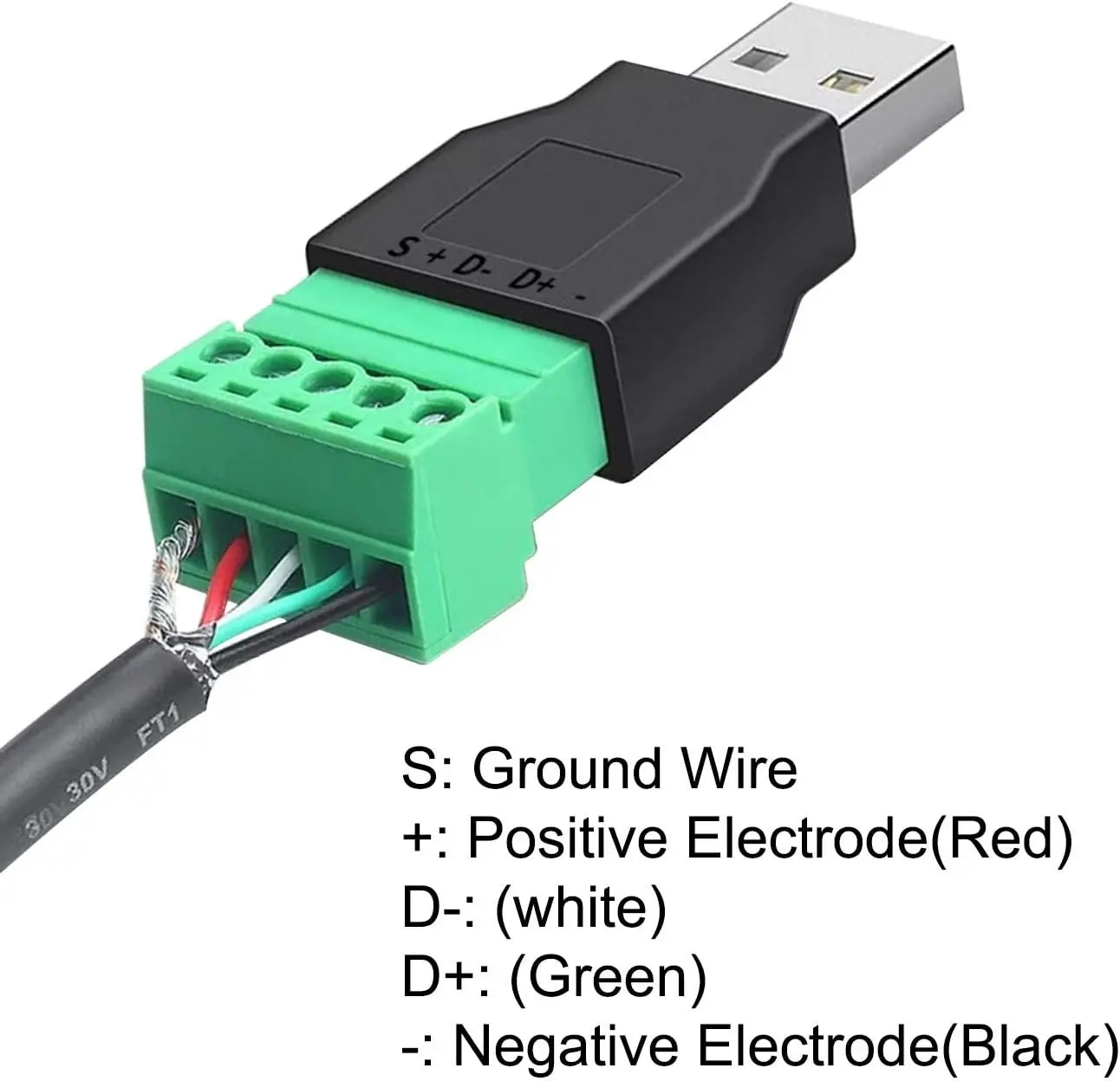 USB Type A Connector Screw Terminal Solderless 5 Way/Pin Block Adapter Male Female Pluggable 5 Pin Type Converter for USB Cable