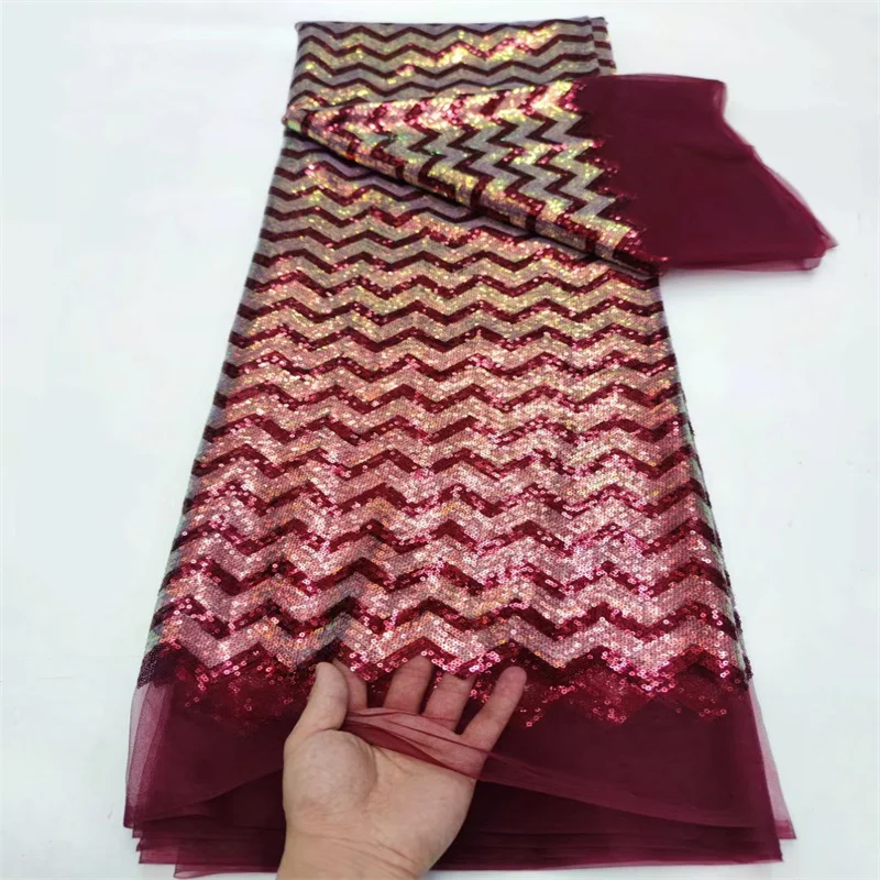 

African Lace Fabric For Sew Wedding Dresses, French Sequins Net Embroidered Nigeria Tulle Lace Fabric 5 Yards High Quality Red