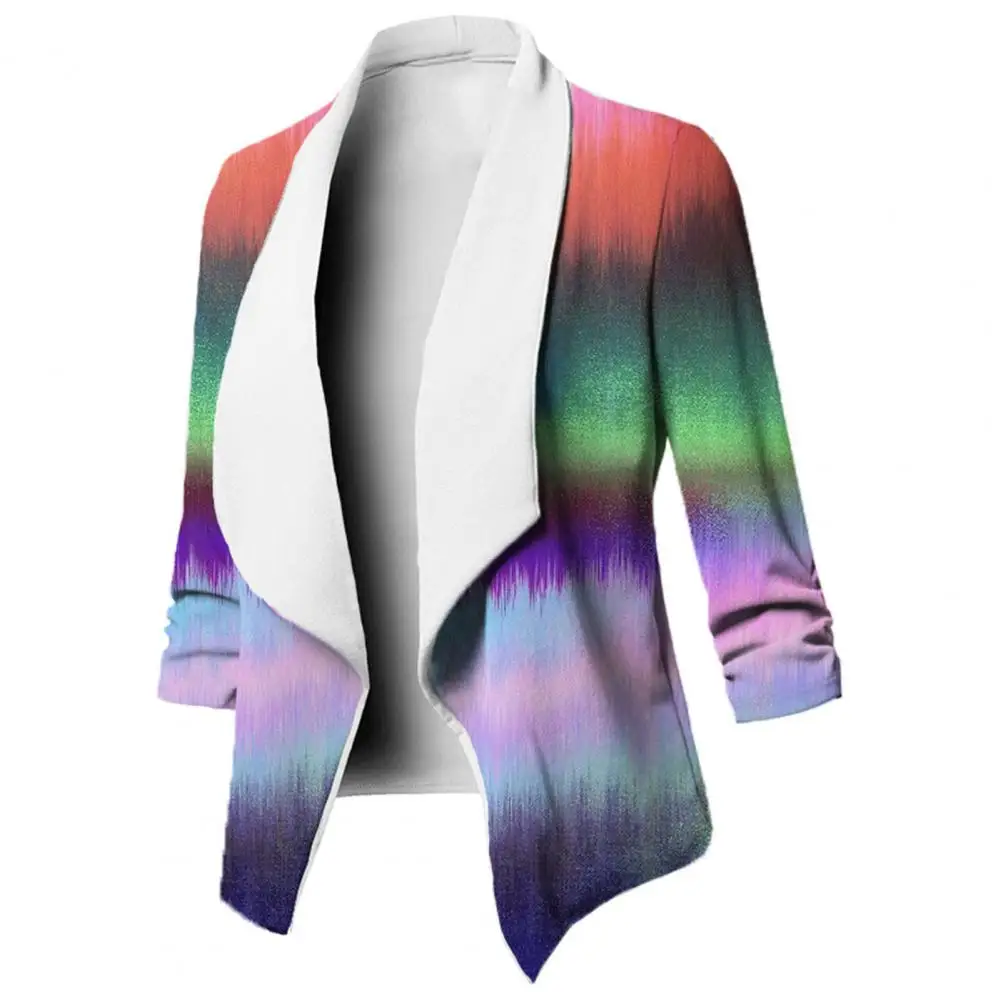 Spring Coat Colorful 3d Print Women's Fall Winter Coat Thick Warm Loose Long Sleeve Cardigan Jacket with Turn-down for Lady women fall winter trench coat double breasted thick warm vintage woolen lapel jacket loose cardigan long sleeve lady coat