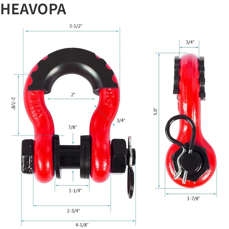 2pcs Tow Car Hook American Bow Shackle Drop Forged 3/4 D Ring Shackle 4.75T Off Road Vehicles Towing Hook With Rubber Cover