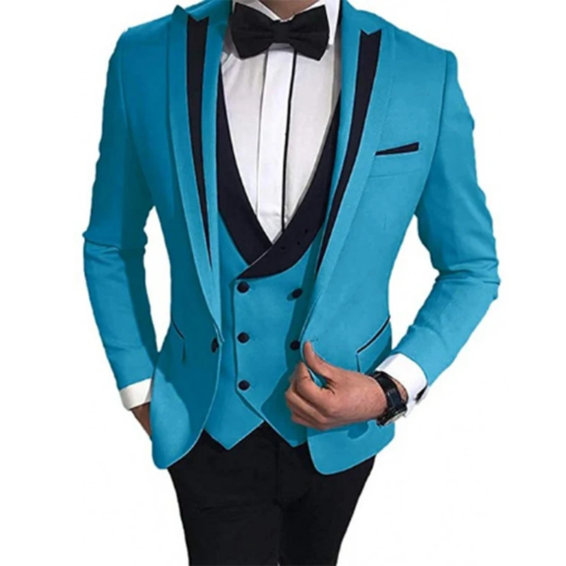 

Custom Made 3 Piece Men Suit 2024 Slim Fit Groom Tuxedo Peak Lapel Groomsmen Formal Wedding Suits for Men ( Blazer+Pants+Vest）