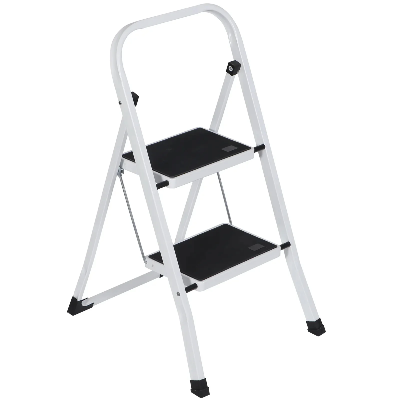 2 Steps Ladder Safety Non Slip Mat Tread Foldable Kitchen Steel Step Stool White 6