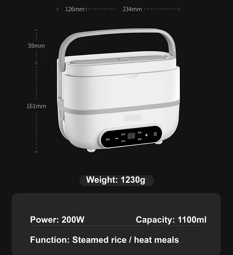 1100ml Smart Electric Lunch Box Office Keep Warm Heated Lunch Box Water-free Appointment Breakfast Machine Food Heater 220V
