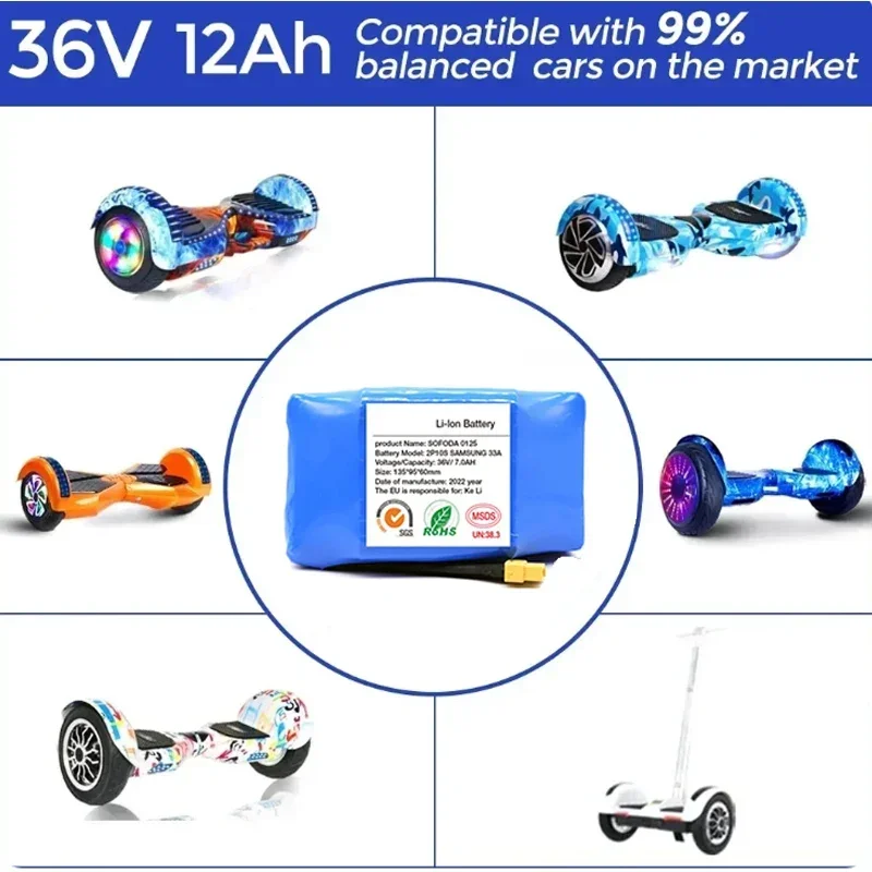 36V 7.0Ah Battery Hoverboard Rechargeable Li-ion Battery Pack Li-ion Cell For Electric Self Balance Scooter Hoverboard Unicycle 4