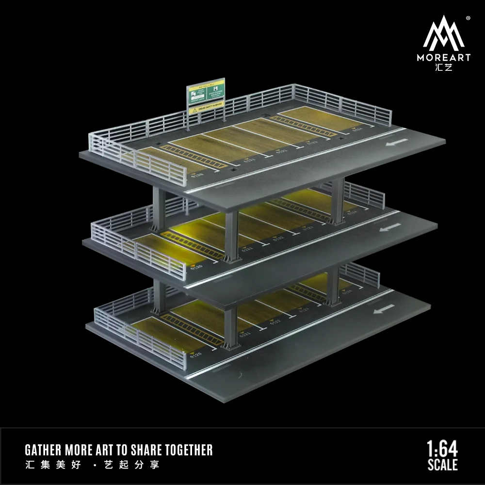 MoreArt 1:64 Three Storey Steel Frame Style Garage Scene Model Car Parking Lot Display&Collection&Gift 