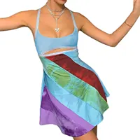 2024 New Women’s Casual Sweet Suspender A-line Dress Fashion Contrast Color U-neck Hollow Short Dress - Image 5