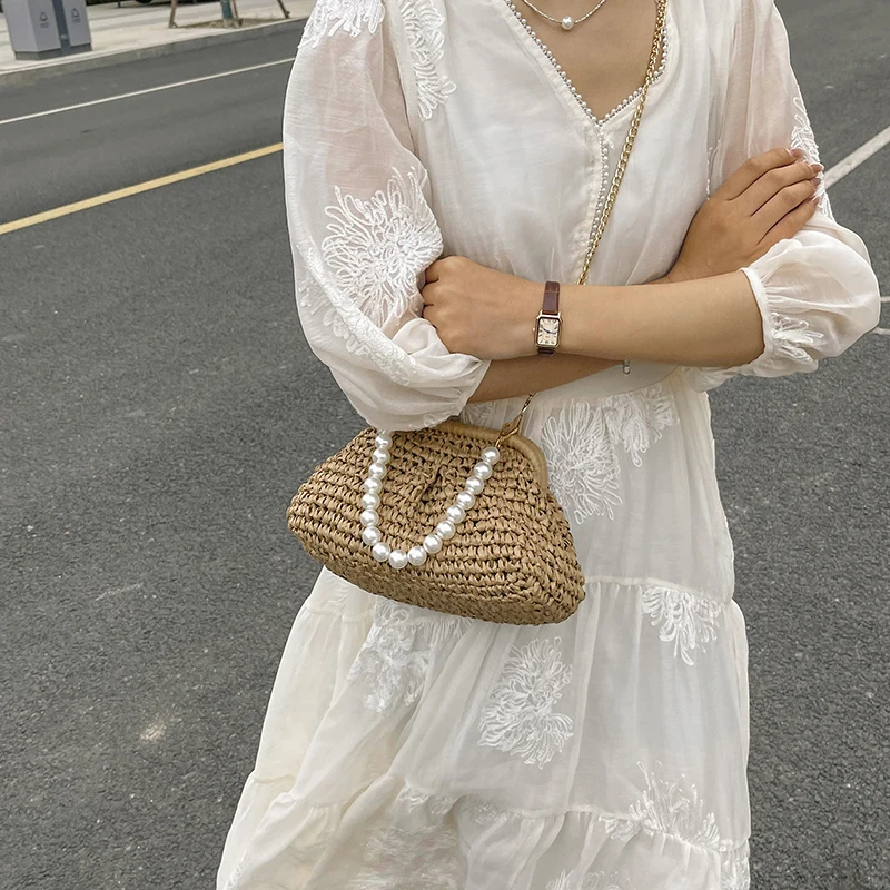 New Grass Woven Shell Bag Leisure Vacation Beach Bag Women's Exquisite Handbag Single Shoulder Handbag